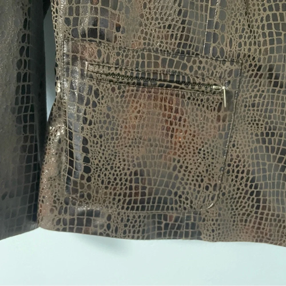 Elementz Woman Brown Faux Croc Skin zip Front Jacket with Pockets‎ 3X EUC